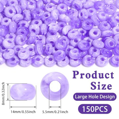 150PCS 14x8mm Purple Acrylic European Large Hole Rondelle Spacer Beads with Storage Box, Loose Beads for Bracelet Necklace Earring Hair DIY Jewelry Making - color: Purple