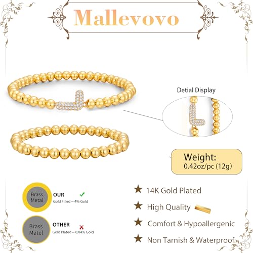 Initial Stack Bracelet Set for Women Trendy 14K Gold Plated Beaded Stackable Stacking Stretch Name Bracelets Dainty Friendship Waterproof Charm Cute Birthday Jewelry Gifts for Women - color: Initial L