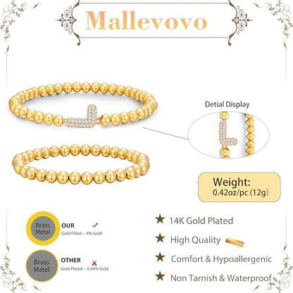 Initial Stack Bracelet Set for Women Trendy 14K Gold Plated Beaded Stackable Stacking Stretch Name Bracelets Dainty Friendship Waterproof Charm Cute Birthday Jewelry Gifts for Women - color: Initial L