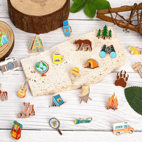 SANNIX 60pcs Camping Enamel Pins, Camp Lapel Pins Outdoor Adventure Brooch Camping Decor Camping Party Supplies Gifts for Campers Clothes Backpacks Hat Jacket Accessories - style: Camping Pins
