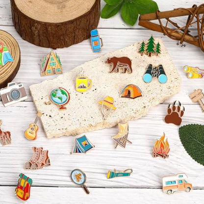SANNIX 60pcs Camping Enamel Pins, Camp Lapel Pins Outdoor Adventure Brooch Camping Decor Camping Party Supplies Gifts for Campers Clothes Backpacks Hat Jacket Accessories - style: Camping Pins