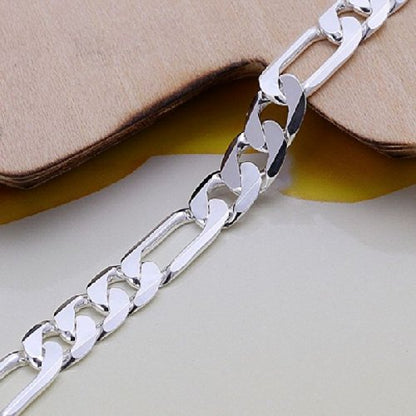 Sterling Silver 6mm Solid Figaro-Link Chain Bracelet 8", Simple and Classic.For Men or Women