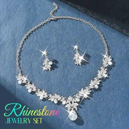 Rhinestone Bridal Wedding Jewelry Sets Gold Necklace Earrings Set Leaf Prom Formal Costume Jewelry Set for Women and Brides - color: Silver