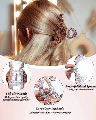4Pcs Large Hair Claw Clips, Nonslip Cute Jelly Hair Clips for Thick Hair and Long Hair - color: Wave-White + Tie-dye