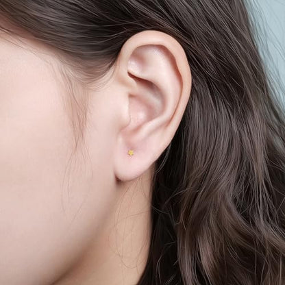 limerencia Titanium Threadless Flat Back Earrings Stud Piercing Jewelry | 20G Press Fit Titanium Push Pop in Cartilage Tragus Labret Lip Medusa Conch Piercing Jewelry Hypoallergenic for Women Men - style: Star Gold