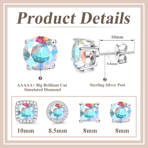 MILACOLATO S925 Sterling Silver Stud Earrings for Women Men Hypoallergenic 18K Gold Plated Cubic Zirconia Earrings Studs Brilliant Simulated Diamond Halo Earring for Sensitive Ears - style: 18K White Gold Plated - AB CZ