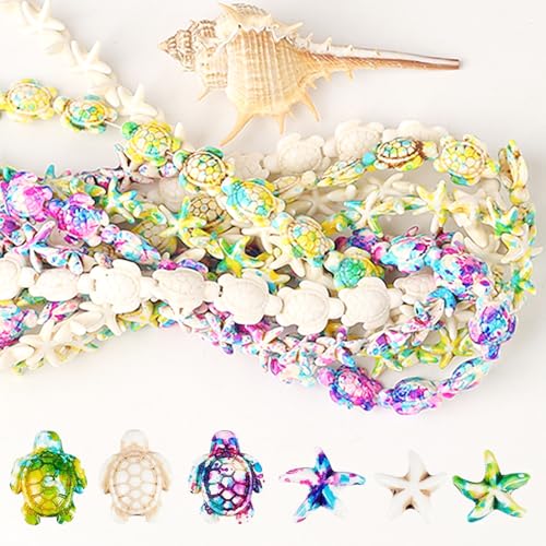 DAHI 170pcs 6 Styles Turquoise Turtle & Starfish Beads Summer Beach Ocean Animal Sea Life Loose Spacer Bead for Jewelry Making Beading Kit Bracelet Craft Supply (6 Strings) - color: Colorful sea star