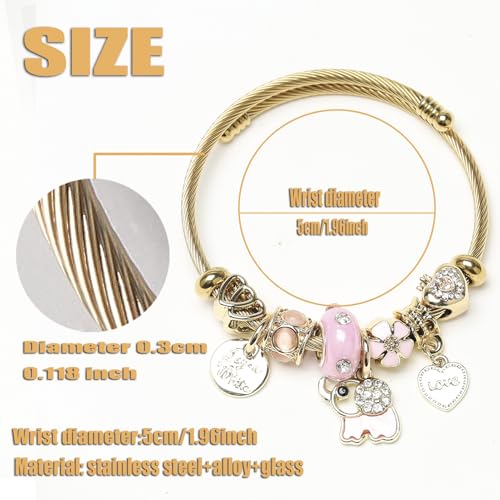 DS Charm Bracelets for girls,exquisite cute cartoon gold friendship bracelets Stainless Steel Bangle with birthday Gift box, Adjustable girls jewelry Suitable for holiday gifts - style: Gold-elephant