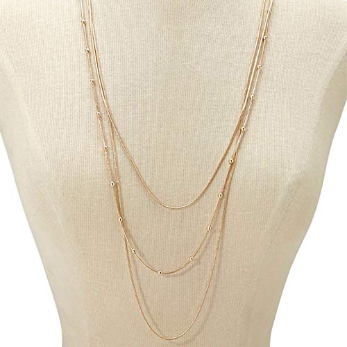 COLORFUL BLING Multilayer Choker Long Chain Tassel Pendant Necklace for Women Beads Necklace Long Bar Charm Chain Jewelry - color: A Gold three layer