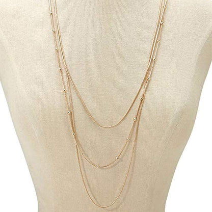 COLORFUL BLING Multilayer Choker Long Chain Tassel Pendant Necklace for Women Beads Necklace Long Bar Charm Chain Jewelry - color: A Gold three layer