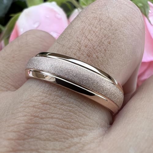 TUTISS 6mm 8mm Black/Gold/Rose Gold/White Tungsten Rings for Men Women Fashion Engagement Wedding Bands Sandblasted Finish I Love You Engraved Comfort Fit - color: 6mm Rose Gold Tungsten I Love You