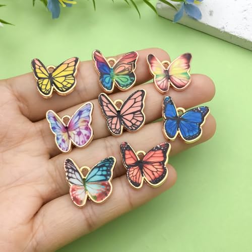 Sailanzi 24pcs Alloy enamel butterfly set Pendant Jewelry Making DIY Keychain Earrings Pendant Various Design Charms for Jewelry Making Bracelets Necklace (SN794) - color: SN794