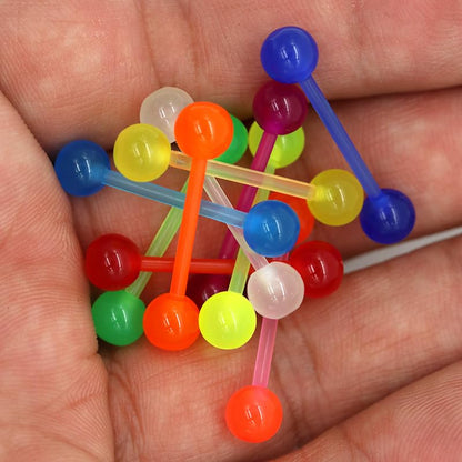 FORUBUS Colorful Tongue Rings Nipple Rings for Women Body Piercing Jewelry 14G 16mm Pierced Barbells Body Jewelry 50Pcs/30Pcs/20Pcs Pack - color: E-10pcs glow