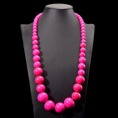 Boho Chunky Large Wooden Beads Necklace Colorful Natural Wood Bib Big Round Beaded Strand Necklaces for Women Ethnic Statement Costume Wedding Jewelry - color: Pink