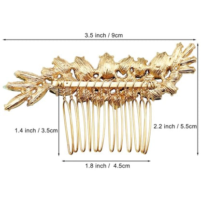 Bridal Crystal Hair Accessories Small Wedding Gold Hair Piece with Comb for Women Girls (Green) - color: Green