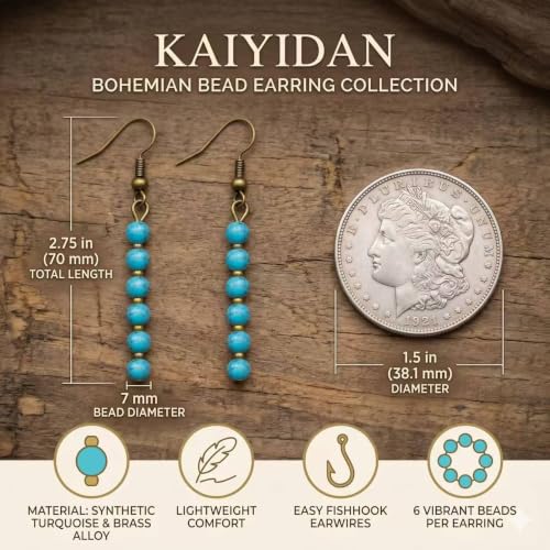 Boho Turquoise Dangle Earrings For Women Trendy,Western Blue Gemstone Drop Earings,Vintage Gothic Ethnic Statement Beach Vacation Long Birthstone Earrings with Leaf Teardrop Turquoise Crystal Tassels,Fashion Jewelry Birthday Gift. - style: A20 Linked Smal