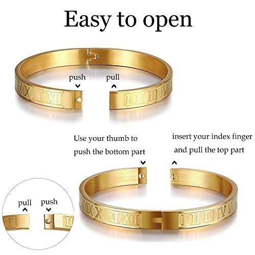 WFYOU 3PCS Stainless Steel Imperial Crown Bracelets for Men Gold Roman Numeral Bangle Bracelet Adjustable Cuff Bracelet Mens Luxury Jewelry Gifts - style: 10:Gold- Crown