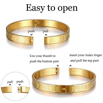 WFYOU 3PCS Stainless Steel Imperial Crown Bracelets for Men Gold Roman Numeral Bangle Bracelet Adjustable Cuff Bracelet Mens Luxury Jewelry Gifts - style: 07:Gold-Hook