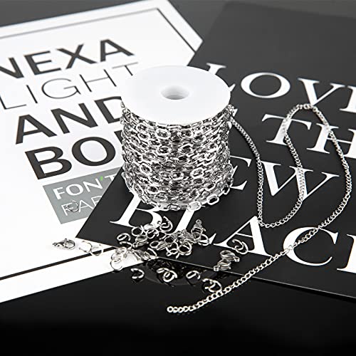 32.8 Feet Silver Stainless Steel Link Cable Chain Paperclip Necklace Chains Bulk with Jump Rings Lobster Clasps Extender Chain for DIY Jewelry Making - color: Steel Square