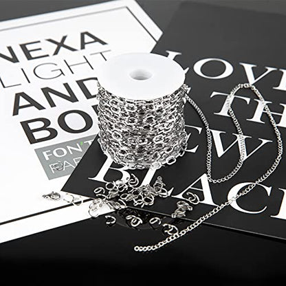 32.8 Feet Silver Stainless Steel Link Cable Chain Paperclip Necklace Chains Bulk with Jump Rings Lobster Clasps Extender Chain for DIY Jewelry Making - color: Steel Square