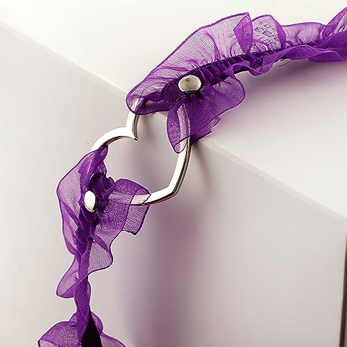 Eigso Velvet Gothic Garter for Women Heart Leg Ring with Rivets Elastic Lace Bracelets Choker Set - color: Purple - A1