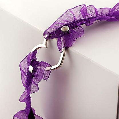 Eigso Velvet Gothic Garter for Women Heart Leg Ring with Rivets Elastic Lace Bracelets Choker Set - color: Purple - A1