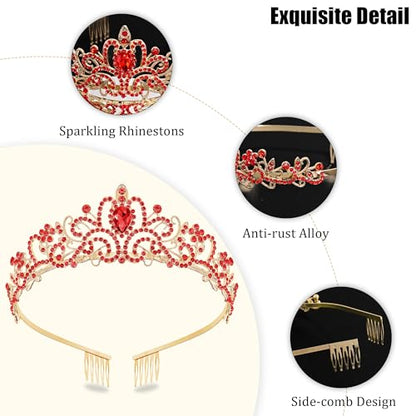 TAROSE Tiaras for Women, Birthday Crown and Sash for Girls | Birthday Sash Sunglasses Outfit, Birthday Gift for Women Girls, Goddess Crown Bride/Halloween/Prom/Party/Costume - color: 1 K. Gold+red