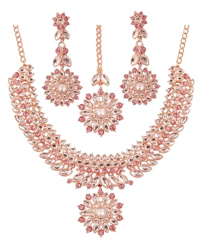 Touchstone Indian Bollywood Traditional Craftsmanship Mughal Designer Jewelry Wedding Necklace Set in Antique Gold Or White Tone for Women. - style: 1 D135 Pink