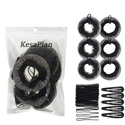 KESAPLAN 6PCS Bun Hair Nets Set Reusable Elastic Mesh Bun Cover for Ballerina Dancer Bank Clerk Nurse Hair Fixing Black Stretch Lace Hair Accessories Headwear for Women Girls Mixed Style (Medium)