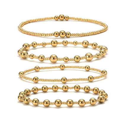 Dainty Gold Plated Pearl Crystal Beaded Bracelets Set for Women 14K Gold Plated Bead Pearl Beads Bracelet Stackable Paperclip Link Chain Bracelets Gold Plated Bracelets for Women Trendy Jewelry - color: Style9-multi layer-4pcs