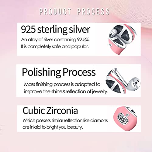 LNQOBU 925 Sterling Silver Charms for Bracelets Dangle Pendant fit Pandora Bracelets or Necklaces Jewelry Woman Gift Beads Charm (With one Spacer Beads) - style: B-Pink Headphone Pendant Charm