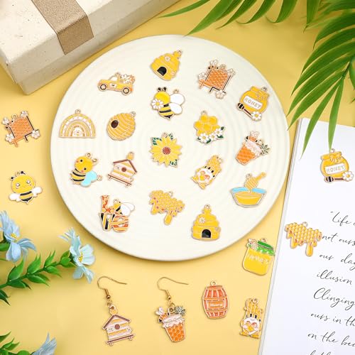 40Pcs/20 Pairs Bee Charms for Jewelry Making Gifts | Assorted Honeycomb Honeybee Charms, Bee Enamel Charms Pendants, Necklace Bracelet Keychains Making, DIY Crafts Supplies - style: Bee