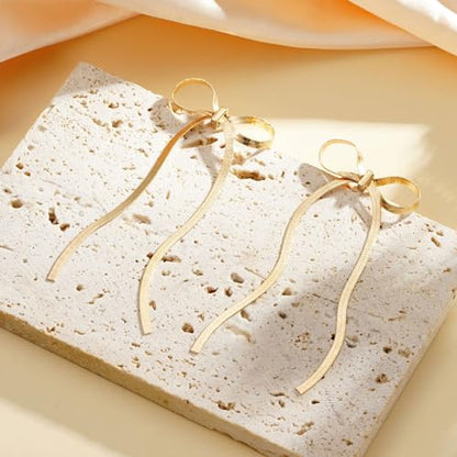 Luxval Rhinestone Earrings Dangling for Women Sparkly Silver Dangle Earrings Girls Long Chandelier Earrings Tassel Lightweight Ear Studs Cubic Zirconia Crystal Statement - color: Gold-Rope Bow