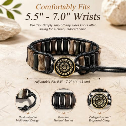 MOINSPIRE Boho Beaded Bracelets for Women - Adjustable Handmade Wrap Bracelet with Tube Natural Stone Beads, Colorful Beaded Strap Bohemian Jewelry Braided for Birthday Gifts - color: Black