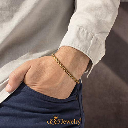 555Jewelry 5mm Stainless Steel Box Chain Bracelet for Men & Women, 6.5 to 9 Inch - color: Gold