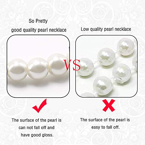 Long Pearl Necklaces for Women Cream White Faux Pearl Strand Layered Necklace Costume Jewelry - color: Cream White(7MM)
