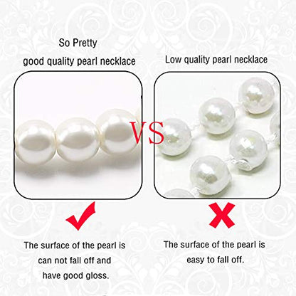 Long Pearl Necklaces for Women Cream White Faux Pearl Strand Layered Necklace Costume Jewelry - color: Cream White(7MM)