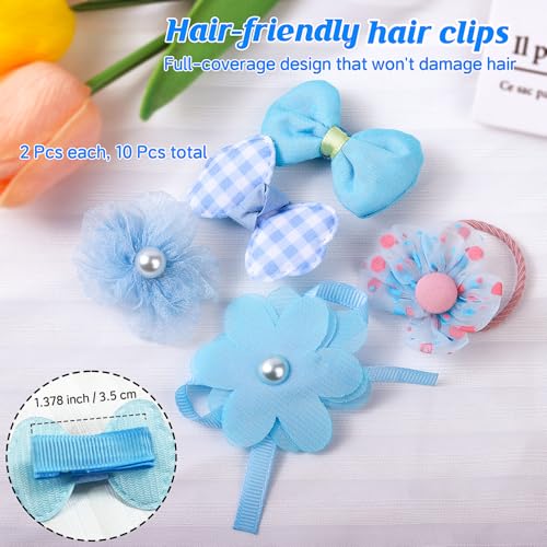 180+ Pcs Blue Dog Hair Accessories Set,Small Dog Hair Bows with Rubber Bands,Cute Puppy Hair Ties,Bowties for Small Dogs Cats,Dog Hair Clip,Floral Bell Collar,Flower Scrunchie - color: Blue