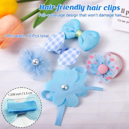 180+ Pcs Blue Dog Hair Accessories Set,Small Dog Hair Bows with Rubber Bands,Cute Puppy Hair Ties,Bowties for Small Dogs Cats,Dog Hair Clip,Floral Bell Collar,Flower Scrunchie - color: Blue