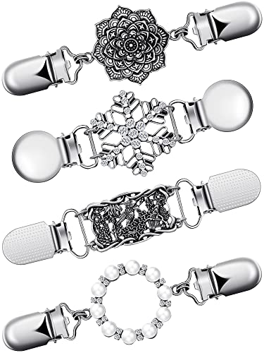Jetec 4 Pieces Vintage Sweater Shawl Clips Retro Cardigan Collar Dress Shirt Brooch Clips for Women Wearing, 4 Styles - style: Elegant Style