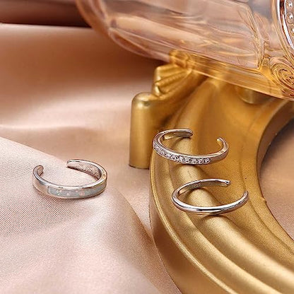 Jstyle 3PCS 14K Gold Filled Toe Rings for Women Adjustable Silver Gold Toe Ring Set Cute Opal CZ Daisy Flower Toe Rings Open Band Hawaiian Beach Summer Foot Jewelry for Women - color: Silver