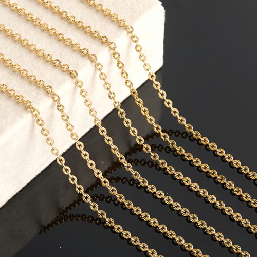 KYUNHOO 16.4 Feet Gold Plated Chain for Necklace Making with Jewelry Clasps | Embossed Circle Chains on Spool Stainless Steel Gold Chain with Lobster Clasps Jump Rings for DIY Bracelet Earring - color: Oval Gold