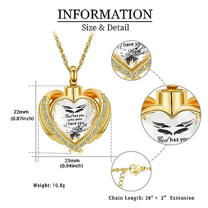 shajwo Cremation Heart Urn Necklace Ashes Jewelry for Women Men Keepsake Pendant Memorial Locket Ash Holder - color: Wing-G White