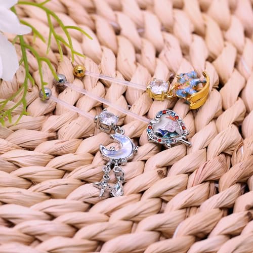 14G Flexible Clear Acrylic Pregnancy Belly Button Ring Flower,letter Dangle Pregnancy Maternity Belly Rings - color: blue moon