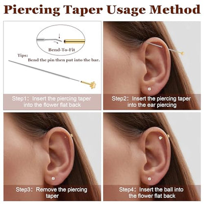 5Pairs 18G 20G Threadless Earring for Women 316L Stainless Steel Push in Earrings CZ Flower Flat Back Stud Earrings Cartilage Helix Tragus Lobe Stud Labret Monroe Threadless Nose Studs