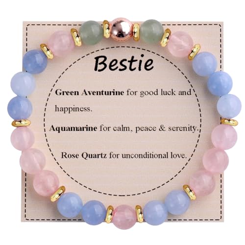 KSQS Healing Stone Bead Bracelet for Women, Natural Gemstones Balance Protection Bracelet, Spiritual Crystal Beads Bracelet Anxiety Relief with Meaning Card - color: Bestie