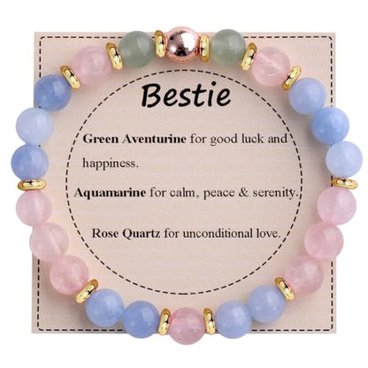 KSQS Healing Stone Bead Bracelet for Women, Natural Gemstones Balance Protection Bracelet, Spiritual Crystal Beads Bracelet Anxiety Relief with Meaning Card - color: Bestie