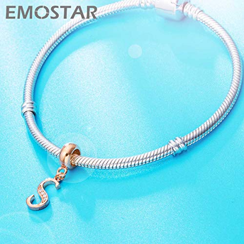 EMOSTAR Letter Charms Initial A-Z Alphabet Beads, Rose Gold 925 Sterling Silver Dangle CZ Birthstone Pendant, Gifts for European Charm Bracelet/Mothers Day/Birthday - color: Letter S