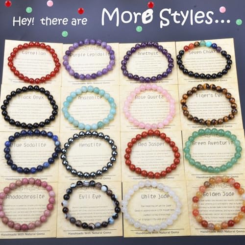 Natural Healing Gemstone Bracelet Handmade Yoga Stretch Elastic Bracelet Stress Relief Crystal Jewelry for Men and Women - color: Bronzite (Release Pressure), size: 8mm