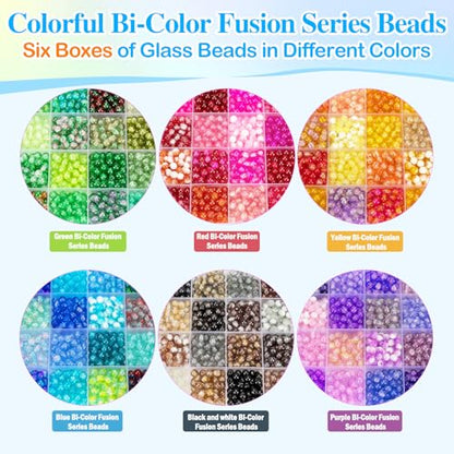 XSEINO About 7200pcs 144 Colors 6mm Crackle Glass Beads Bracelet Making Kit,6Box Different Style Crack Series Colorful Crystal Beads for Bracelet Jewelry Making,DIY Crafts,Friendship Bracelets - color: All 6 Series